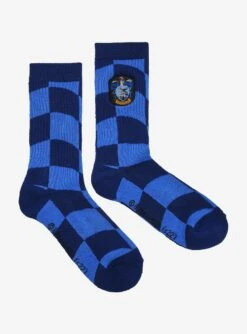 Harry Potter Ravenclaw Crest Wavy Checkered Crew Socks - BoxLunch Exclusive -Clothing Store 19465592 av2