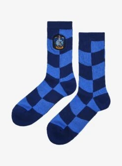 Harry Potter Ravenclaw Crest Wavy Checkered Crew Socks - BoxLunch Exclusive -Clothing Store 19465592 av3